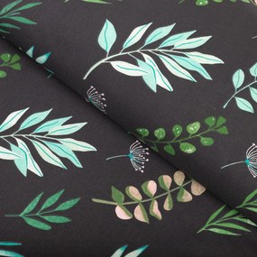 Biante Bavlnený štvorcový obrus Sandra SA-556 Vetvičky s lístkami na čiernom 80x80 cm