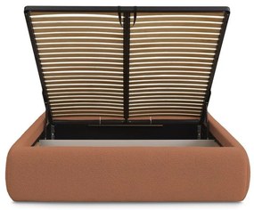 Oranžová čalúnená dvojlôžková posteľ s úložným priestorom/bez čela s roštom 160x200 cm Inera – Bobochic Paris