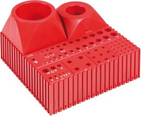 Plastový box na ukladanie šesťhranných kľúčov 2–10 mm, modul 5x5, 8 dutín, červená