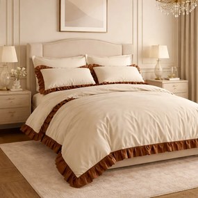 Obliečky bavlnené s Volánikom béžové 200x140cm+90x70cm TiaHome