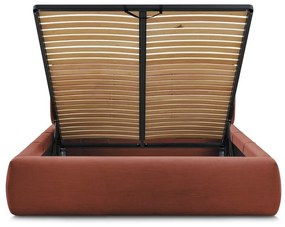 Oranžová čalúnená dvojlôžková posteľ s úložným priestorom s roštom 160x200 cm Vernon – Bobochic Paris