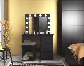 Bestent Toaletný stolík s LED zrkadlom Cleopatra Black