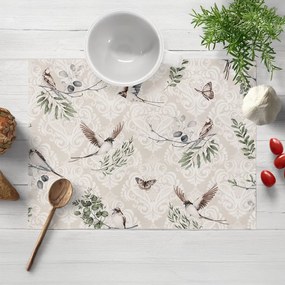 Biante Bavlnené prestieranie na stôl Sandra SA-490 Lastovičky s motýlikmi na béžovom ornamente 30x40 cm
