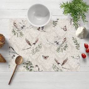 Biante Bavlnené prestieranie na stôl Sandra SA-490 Lastovičky s motýlikmi na béžovom ornamente 30x40 cm