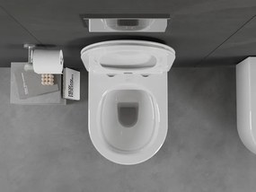 Mexen Sofia, závesná WC misa 490x360x355 mm, Rimless Tornádo + toaletné WC sedadlo z duroplastu, biela lesklá, 30540400