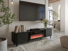 TV skrinka/stolík s elektrickým krbom Newcastle EF (čierna + čierna san sebastian). Vlastná spoľahlivá doprava až k Vám domov. 1122720