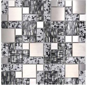Sklenená mozaika s kovom Crystal XCM MC629 30,0x30,0 cm čiernostrieborná