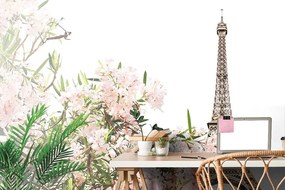 Samolepiaca fototapeta Eiffelova veža a ružové kvety - 225x150