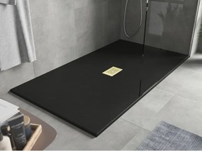 Mexen Hugo, obdĺžniková sprchová vanička SMC 180 x 100 cm, čierna, zlatá krytka, 42701018-G