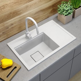 Gamma Quadro 8151, 1-komorový granitový drez 800x500x220 mm, biela, GMA-ZLE000183