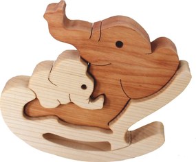 AMADEA Drevené puzzle hojdací slon, masívne drevo dvoch druhov drevín, 14x12x3 cm