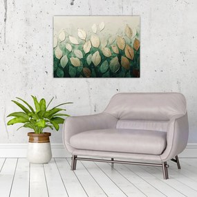 Sklenený obraz - Zlato-zelené listy (70x50 cm)