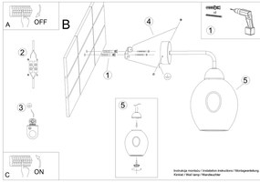 Nástenné svietidlo Fillan, 1x grafitové sklenené tienidlo