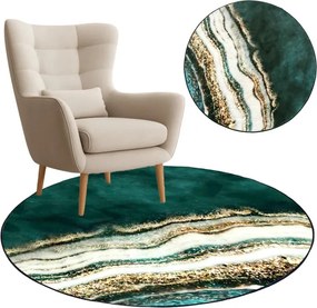 Protišmykový koberec NOVO mramor / zelený / zlatý kruh