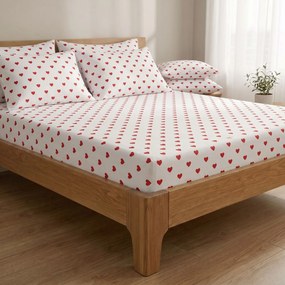 Kvalitex Bavlnené napínacie prestieradlo 90x200 cm - Srdiečka červené