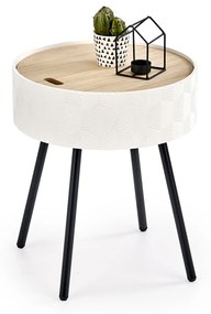 HALMAR Aura okrúhly príručný stolík s úložným priestorom biela / čierna / prírodná