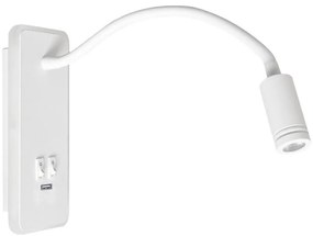 LED Flexibilná nástenná lampička s USB BASE 1xLED/8W+1xLED/2W/230V biela