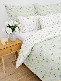 Bavlnené obliečky Renforcé - Sedmokrásky sivozelené/biele