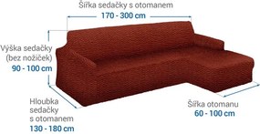 Bielastické poťahy CRISTINA medená sedačka s otomanom vpravo (š. 170 - 300 cm)