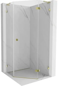 Mexen Lunar, L pravý výklopný päťuholníkový sprchový kút 80 x 80 cm, 8mm číre sklo, zlatý profil, 831L-080P-080L-50-00-P