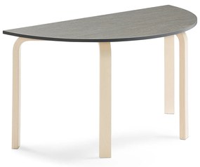 Stôl ELTON, polkruh, 1200x600x640 mm, linoleum - tmavošedá, breza