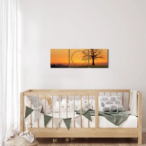 Obraz západu slnka na lúke (s hodinami) (90x30 cm)