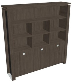 Vysoká skriňa Verno+ S 200 x 46 x 210 cm, s regálom, dub antracit / čierna