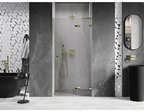 Mexen, Mexen Lunar L Otočné pravé sprchové dvere 95 cm, transparentné, zlaté - 834L-095-000-50-00-P