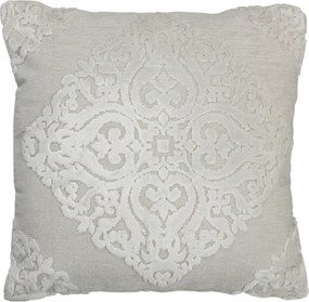 Biely antik zamatový vankúš s ornamentom a výplňou Vende - 44*44cm