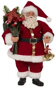 Červená vianočná dekorácia Santa s darčekmi a zvončekom - 17*10*27 cm