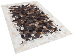 Kožený koberec 140 x 200 cm hnedá/béžová OKCULU Beliani