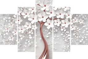 Obraz - Obraz bieleho stromu s kvetinami, rosegold (150x105 cm)