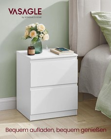 Nočná skrinka s integrovanou zásuvkou, 2 ks set, oblá biela