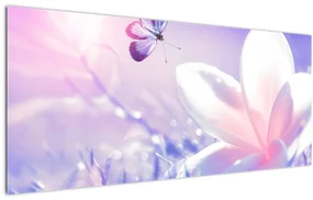 Obraz - Motýľ prilietajúci na kvet (120x50 cm)