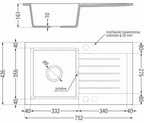 Mexen Pablo, granitový drez 752x436x161 mm, 1-komorový a čierna batéria Rita, šedá, 6510-71-670300-70-B