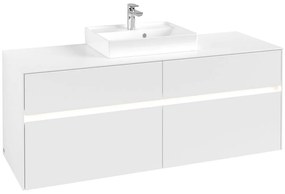 VILLEROY &amp; BOCH Collaro závesná skrinka pod umývadlo na dosku (umývadlo v strede), 4 zásuvky, s LED osvetlením, 1400 x 500 x 548 mm, White Matt, C073B0MS