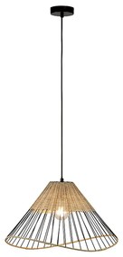 Vidiecka závesná lampa čierna 48 cm s ratanom - Treccia