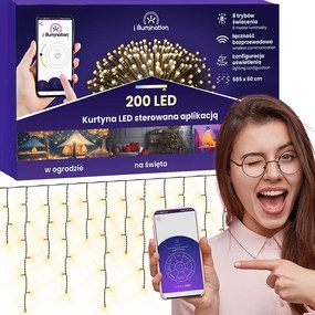 JU Záves s ľadovými kvapkami a osvetlením, 200 LED, 300 cm, teplá biela, napájaný zo siete, vonkajší