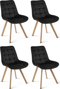 Set štyroch jedálenských stoličiek SORIA zamatové, čierne / hnedé nohy (4 ks)