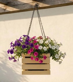 AMADEA Drevený závesný obal na kvetináč, 27x27x21 cm, český výrobok