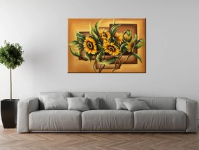Gario Ručne maľovaný obraz Kompozícia Slnečnice Rozmery: 120 x 80 cm