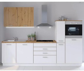 Kuchynská linka Blacky ll biely/dub artisan 280 s vrcholom