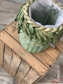 Zelený kvetináč pletený z kukuričných listov - 25 * 18 * 27cm
