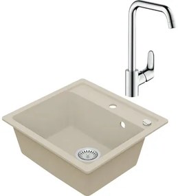 Granitový drez Vima s batériou Hansgrohe Focus 500x530 mm béžový