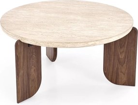 Okrúhly konferenčný stolík Manios 80 cm - travertín / orech