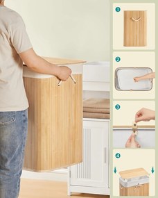 Prádlový kôš s 2 priehradkami, 100 l, s viečkom, prírodná farba