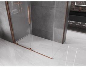 Mexen Velar, sprchový kút s posuvnými dverami 140(dvere) x 70(stena) cm, 8mm číre sklo, ružové zlato, 871-140-070-01-60