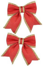 Sada 2 ks vánočních dekorativních mašlí Santa Lila 13x14 cm červená/zlatá