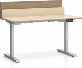 Výškovo nastaviteľný stôl SINGLE LAYERS, 160x80 cm, 2 motory, s prepážkami, dub prírodný/dub morený