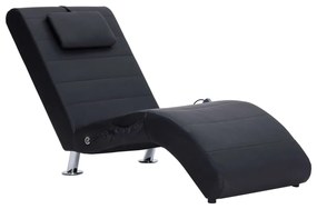 vidaXL Masážna leňoška s vankúšom, čierna, umelá koža